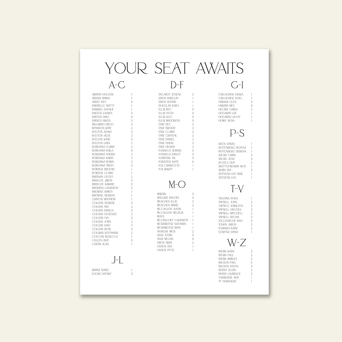 Adore 03 Seating Chart - Wedding Stationery & Signage by The Sea Salter Co.