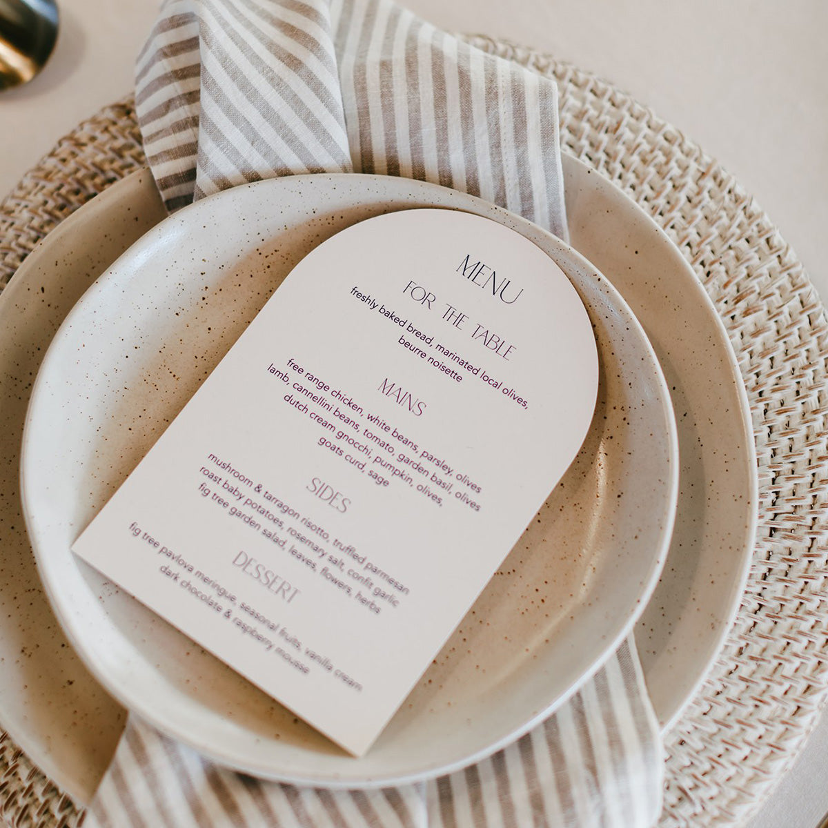 Adore Menu Arch Shaped Wedding Stationery - On the Day Wedding Stationery by The Sea Salter