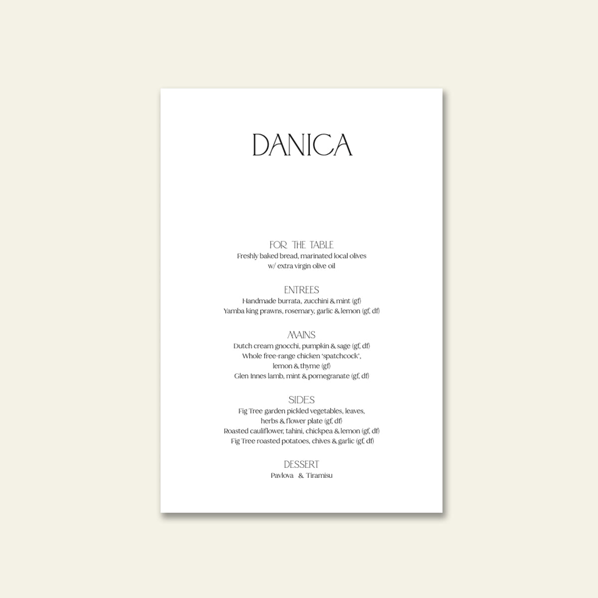 Adore Menu Personalised with guest name - On the day wedding stationery by the Sea Salter Co.