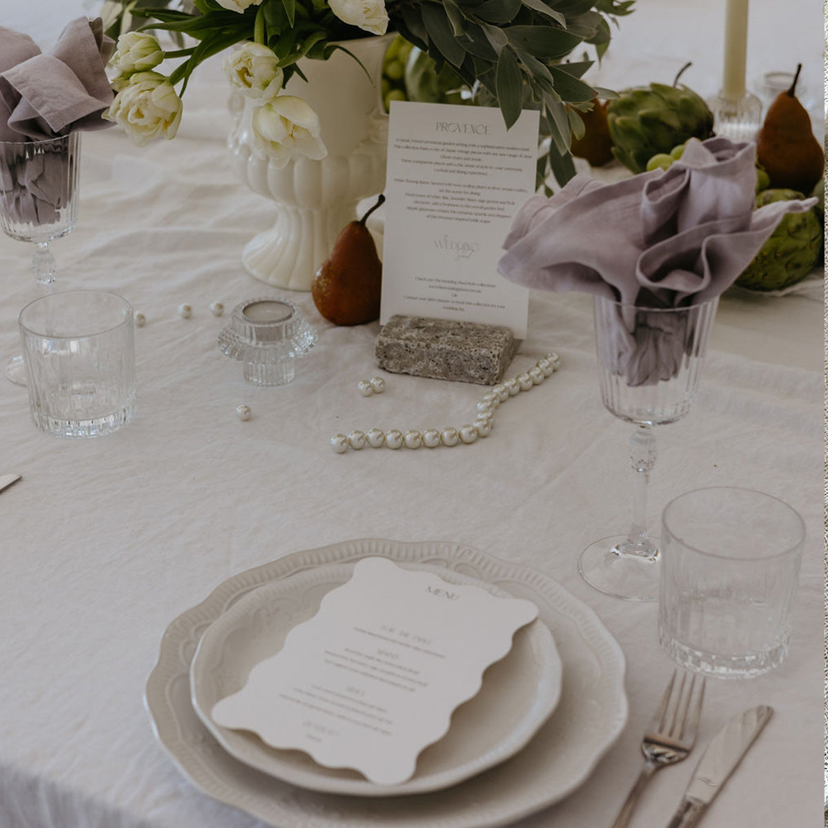Adore Menu - Wave Edge Wedding Menu on Plate - On the day wedding stationery by The Sea Salter