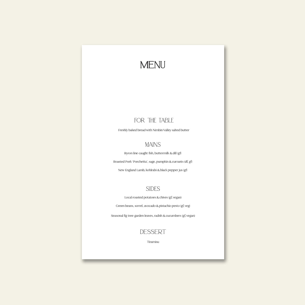 Adore Menu - Wedding on the day Stationery by The Sea Salter Co.