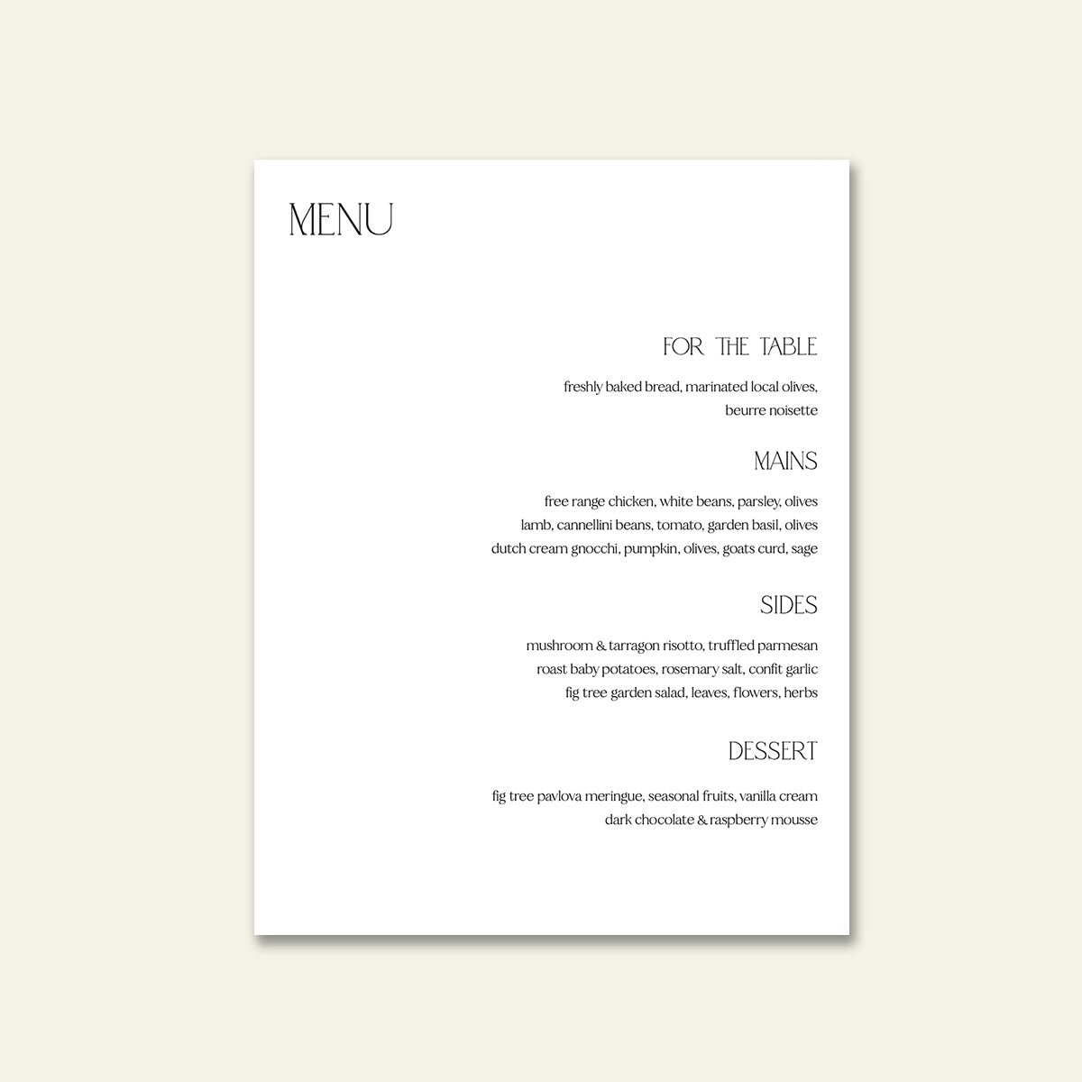 Adore Menu - On the day Wedding Stationery by The Sea Salter