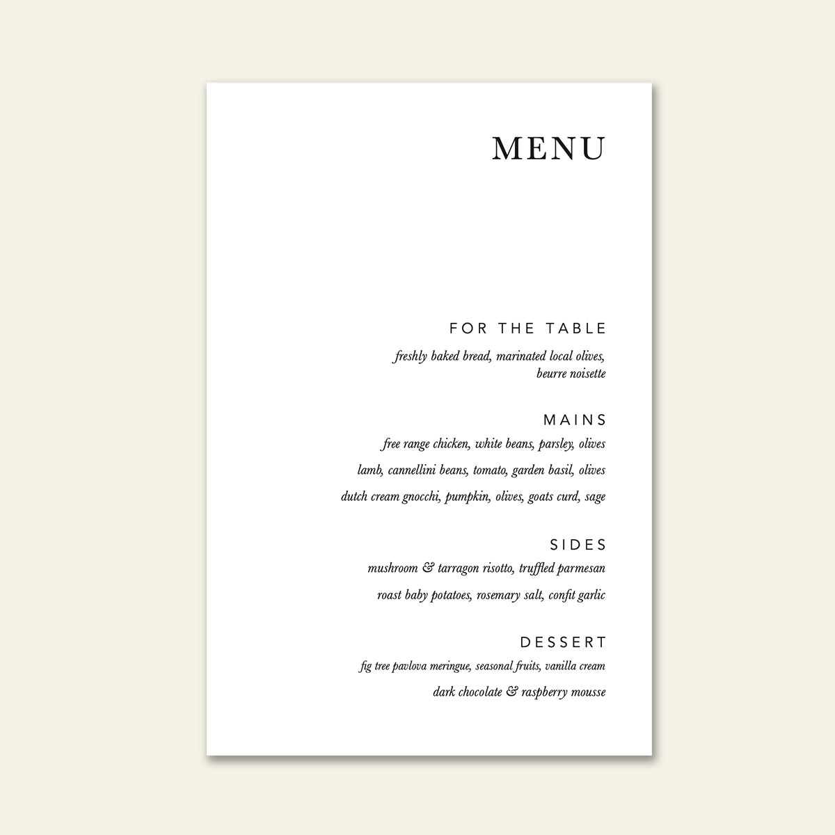 Wedding Menu - On the day wedding stationery The Sea Salter Co.