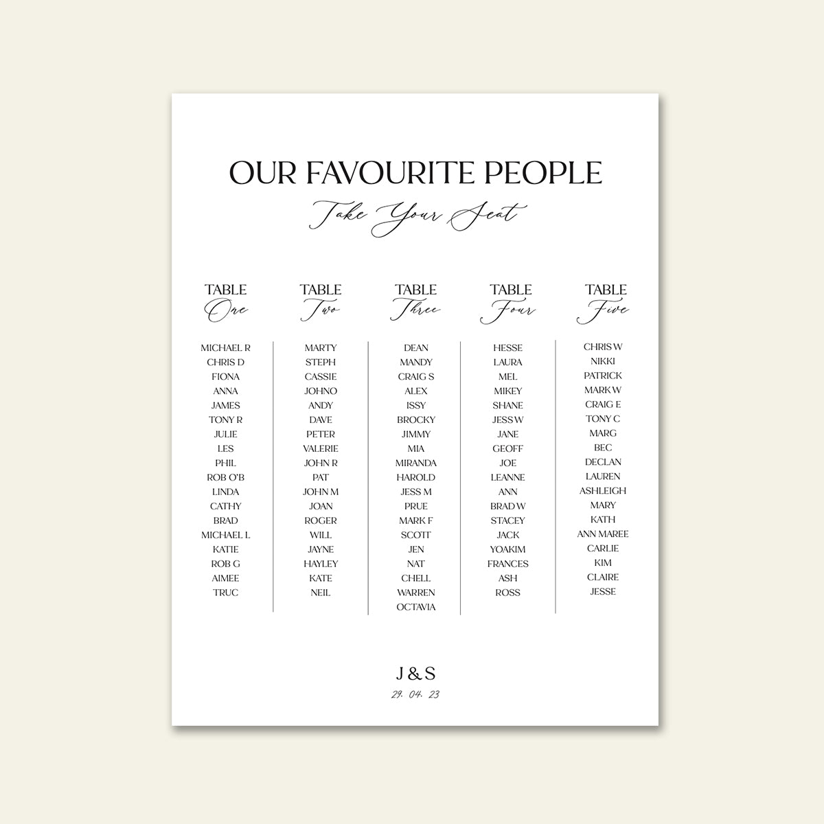Harlow Seating Chart - Wedding Stationery by The Seasalter Co. 